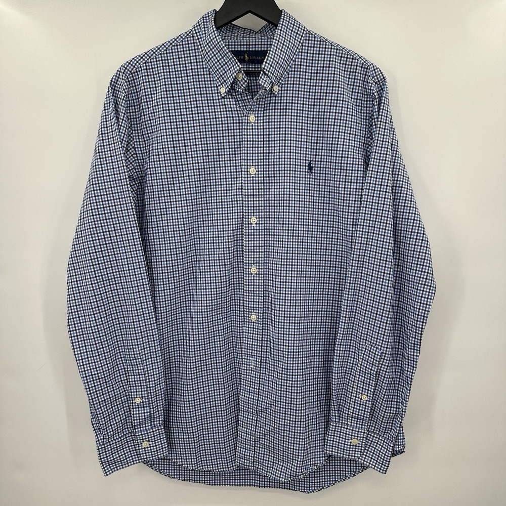 Ralph Lauren Men's Blue Large Check Button Down Shirt Casual Preppy - Picture 2 of 5